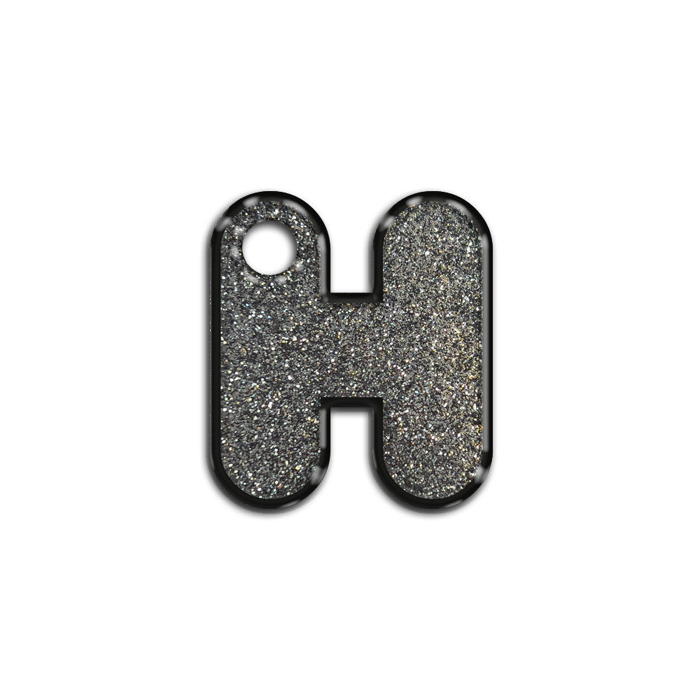 H Harfi Rounded Gri Glitter | İsimlik