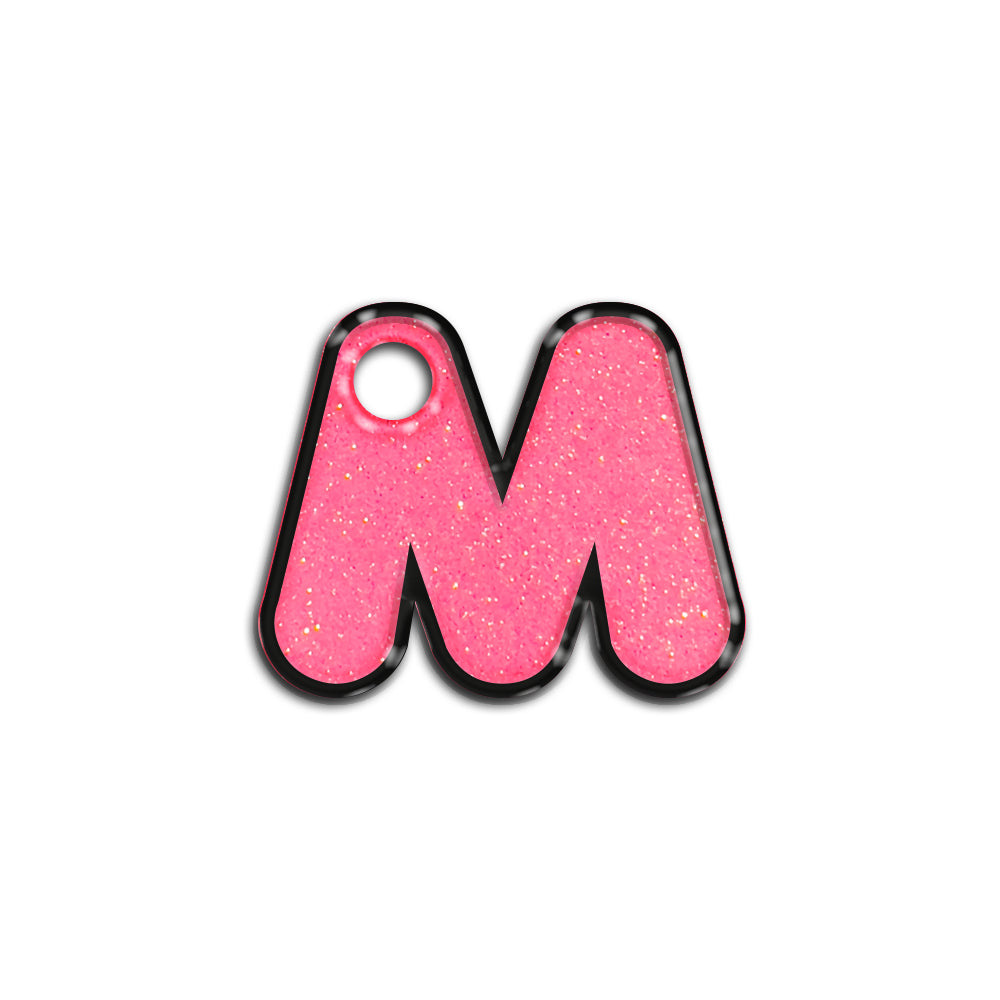 M Harfi Rounded Şeker Pembe Glitter | İsimlik