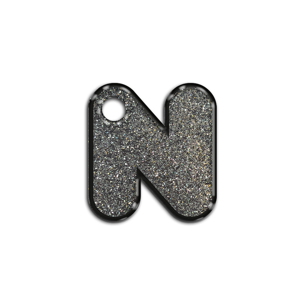 N Harfi Rounded Gri Glitter | İsimlik