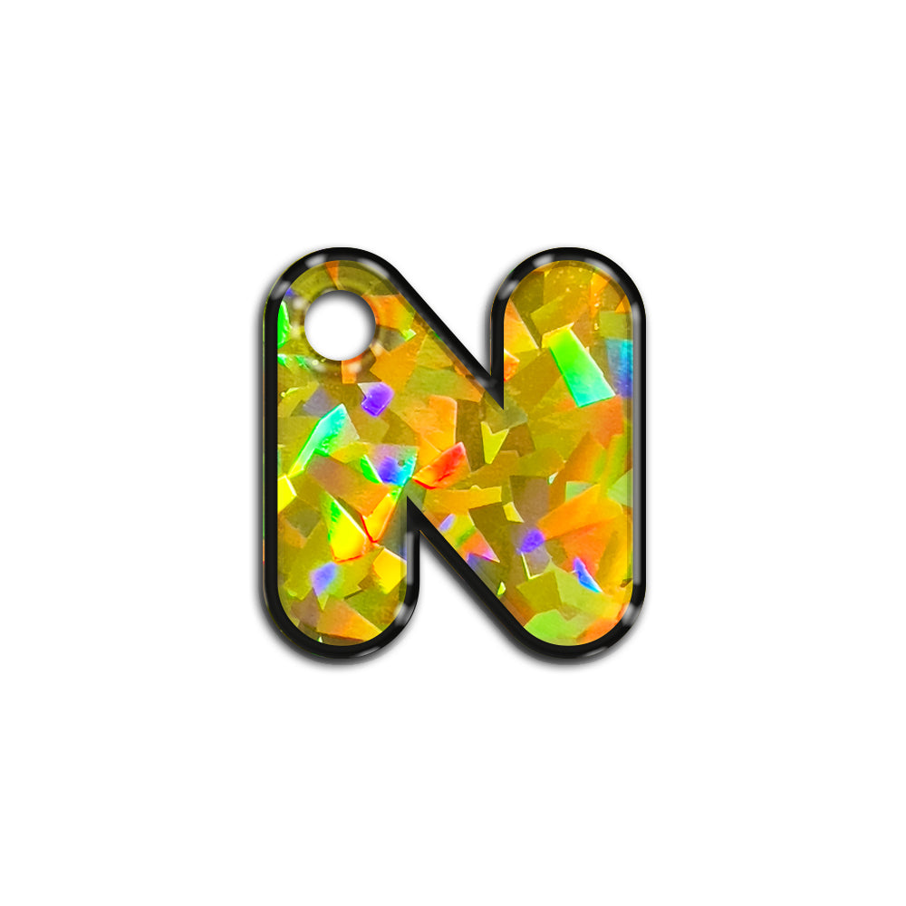 N Harfi Rounded Sarı Holo | İsimlik
