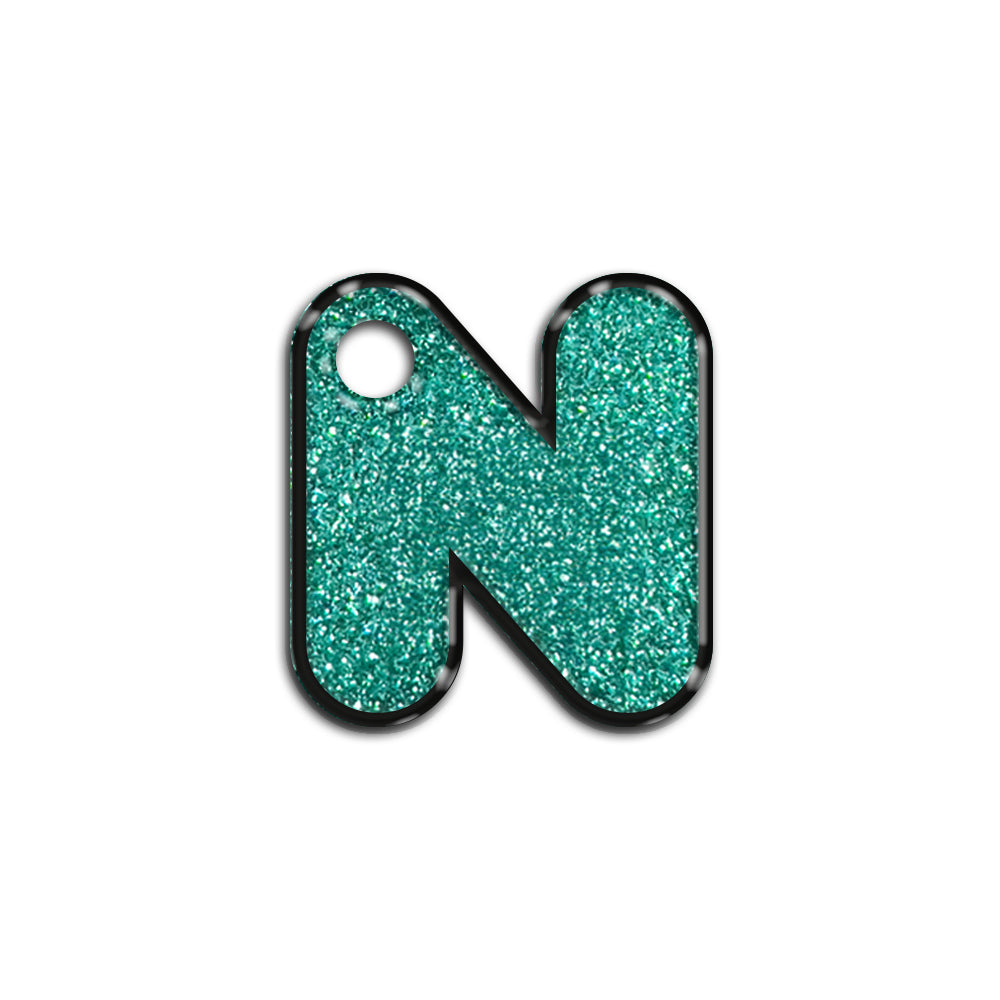 N Harfi Rounded Su Yeşil Glitter | İsimlik
