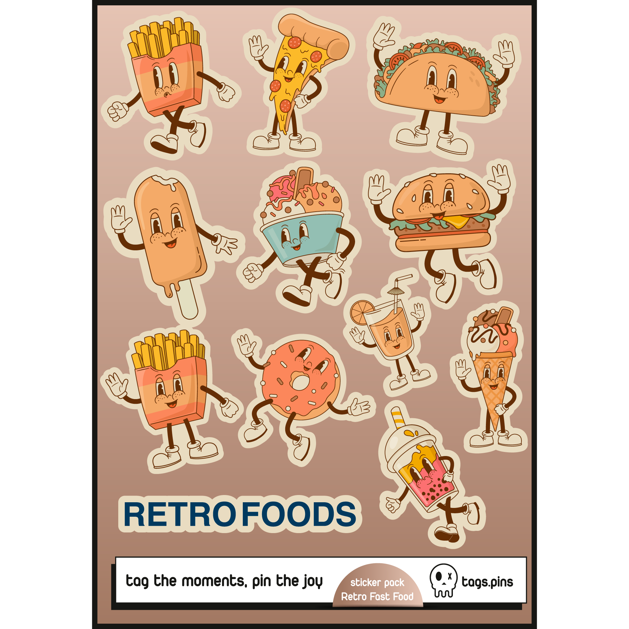 Retro Fast Foods | 10'lu Sticker Seti - Evcil hayvanlar için mükemmel bir ürün.