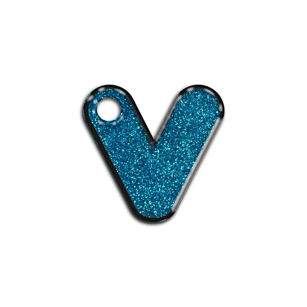V Harfi Rounded Mavi Glitter | İsimlik